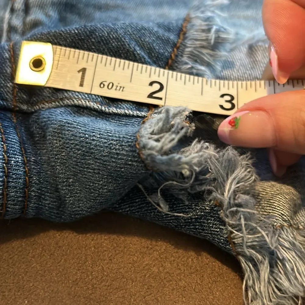 STS Blu Distressed Blue Jean Shorts with Pom-Pom Trim - Picture 11 of 12